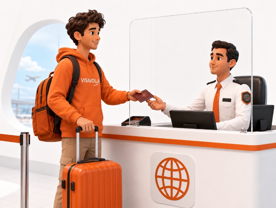 Traveller presenting documents at a border checkpoint
