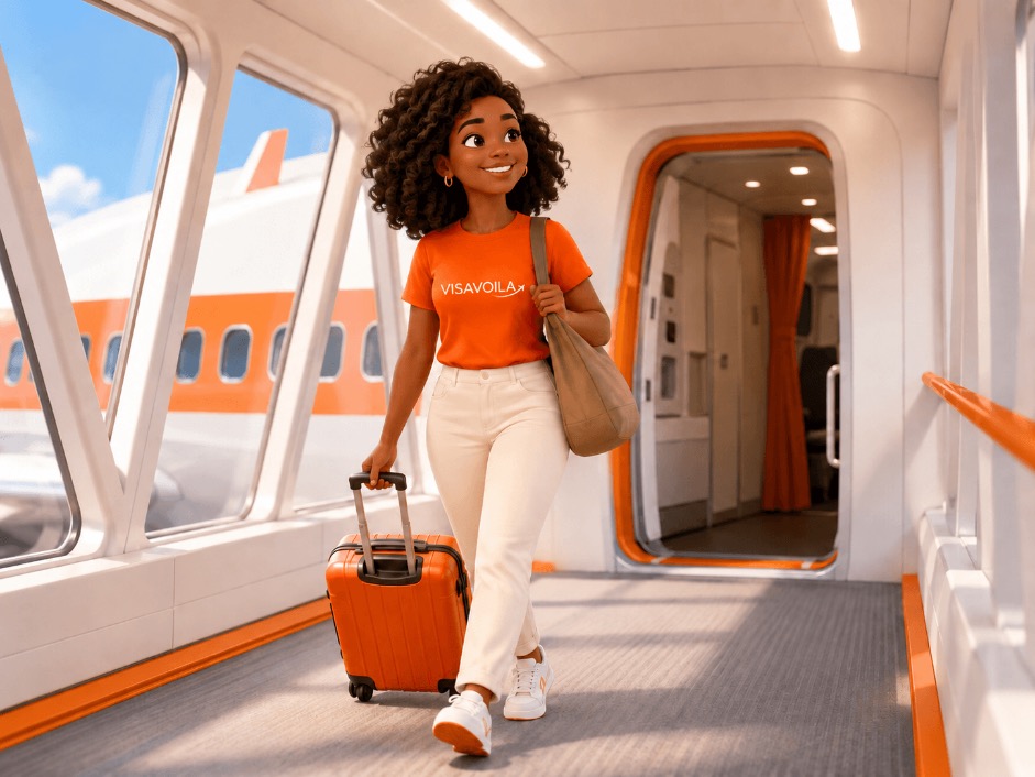 Traveller walking through an airport jet bridge